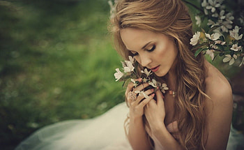 Tenderness, model, flowers, woman HD wallpaper