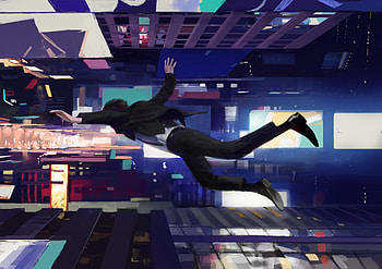 Man Flying Through Building, artist, artwork, digital-art, deviantart HD wallpaper