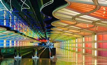 Chicago O'Hare Airport, Empty tunnel, Abandoned, Travels HD wallpaper