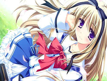 Houmi Suzunae, blue, anime girl, purple, blonde, strawberry nauts, red, school girl HD wallpaper