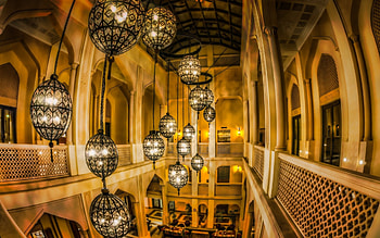 lovely ceiling lights in an arabic hotel r, lights, hotel, arabic, ceiling, r, balcony HD wallpaper