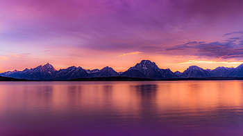 Sunset at Jackson Lake Dam, Wyoming, colors, sky, mountains, water, usa, reflections HD wallpaper