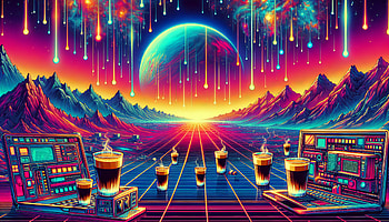Cyber Espresso Sunrise - Vibrant, espresso, retro, Sci Fi, neon, landscape HD wallpaper