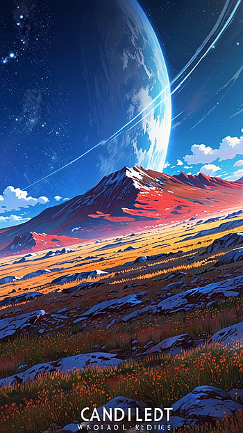 a rugged planet with vast, rocky plains, shining moon, Anime, Art Abyss, magical HD phone wallpaper