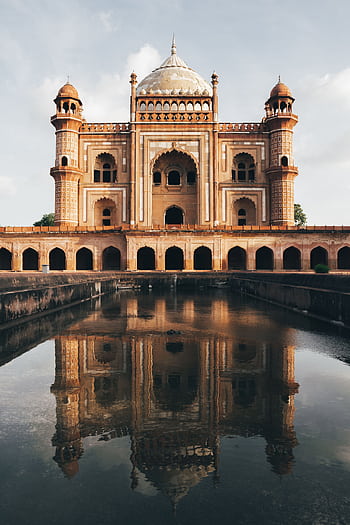Stunning reflection of Safdarjung Tomb in New Delhi, India, showcasing its historic Mughal architecture. HD phone wallpaper