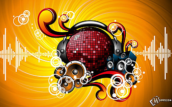music world, waves, music, color, light, ball, cgi, , head HD wallpaper