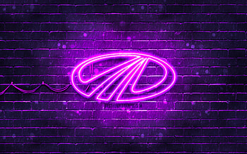 Mahindra violet logo, , violet brickwall, Mahindra logo, brands, Mahindra neon logo, Mahindra HD wallpaper