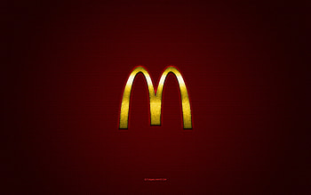 McDonalds logo, yellow shiny logo, McDonalds metal emblem, red carbon fiber texture, McDonalds, brands, creative art, McDonalds emblem HD wallpaper