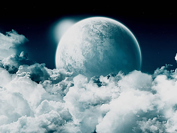 Planet among clouds, sky, planet, fantasy, cloud HD wallpaper