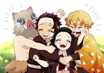 Demon Slayer Heroes United: Anime of Tanjiro, Nezuko, Zenitsu & Inosuke, Zenitsu Agatsuma, Nezuko Kamado, Tanjiro Kamado, Inosuke Hashibira, Anime, Demon Slayer: Kimetsu no Yaiba HD wallpaper