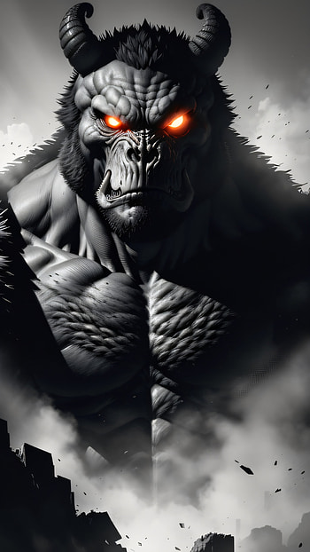 Demon King, beast, Black & White, fantasy, Animal, Fantasy Animal HD phone wallpaper