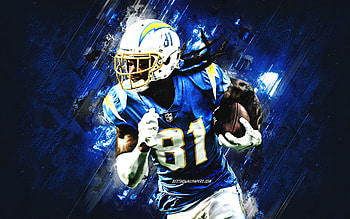 Mike Williams, Los Angeles Chargers, NFL, blue stone background, American football, National Football League, grunge art HD wallpaper
