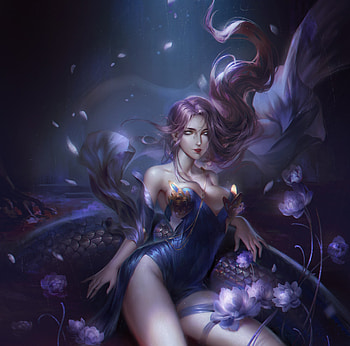 Fantasy girl, purple, blue, night, snake, fantasy, sentient, girl, dark HD wallpaper