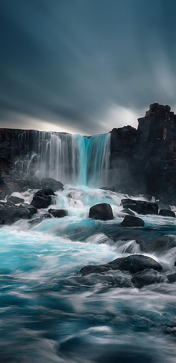 Rocks under waterfall, Samsung Galaxy , background, Captivating ry HD phone wallpaper