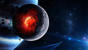Preview space, cataclysm, planet, art, explosion, asteroids, comets HD wallpaper