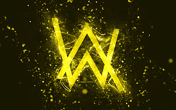 Alan Walker yellow logo, , Norwegian DJs, yellow neon lights, creative, yellow abstract background, Alan Olav Walker, Alan Walker logo, music stars, Alan Walker HD wallpaper