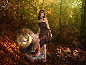 Leo the Lion, animal, trees, lady, lion HD wallpaper