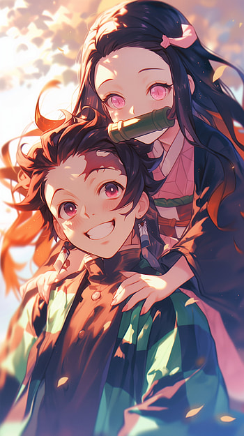 Cute Tanjiro and Nezuko - Demon Slayer Background, Anime, Demon Slayer: Kimetsu no Yaiba, Tanjiro Kamado, Nezuko Kamado, cute anime HD phone wallpaper