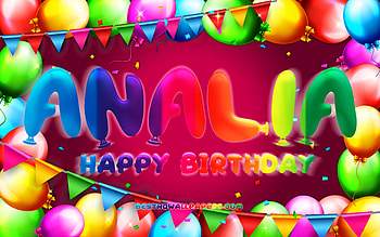 Happy Birtay Analia, , colorful balloon frame, Analia name, purple background, Analia Happy Birtay, Analia Birtay, popular american female names, Birtay concept, Analia HD wallpaper