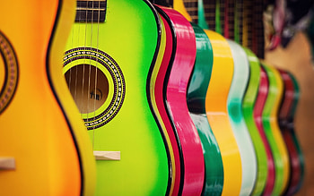 Vibrant colors, Guitar magic, Musical diversity, Captivating tones HD wallpaper