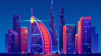 Dubai, Neon Skylines HD wallpaper