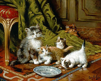 Sweet Family, cat, family, painting, kittens HD wallpaper