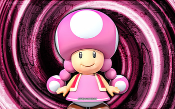 Toadette, pink grunge background, vortex, Super Mario, cartoon girl, Super Mario characters, Super Mario Bros, Toadette Super Mario HD wallpaper