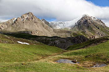 Nature, Grass, Mountains, Snow, Rocks, Snow Covered, Snowbound HD wallpaper
