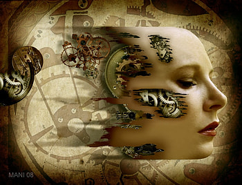 Mechanical Face, face, mechanical, future, da vinci HD wallpaper