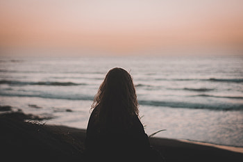 Beach, Dark, Silhouette, Miscellanea, Miscellaneous, Girl, Loneliness HD wallpaper