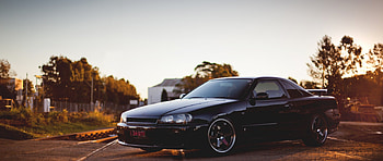 Preview r34, nissan, skyline, railroad, gtr, black, front HD wallpaper