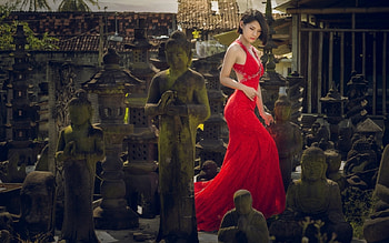 Red, women, girl, model HD wallpaper