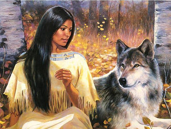 An Indian Girl With a Wolf, girl, wolf, sitting, together HD wallpaper
