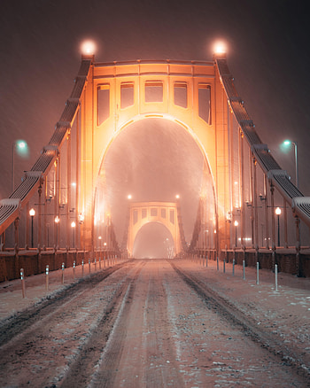 Night, Snow, Shine, Light, Miscellanea, Miscellaneous, Road, Bridge, Snowstorm HD phone wallpaper