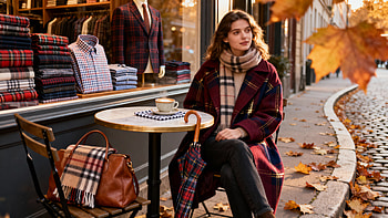 Autumn Plaid Café —, Plaid, Woman, Coat, Scarf, Handbag HD wallpaper