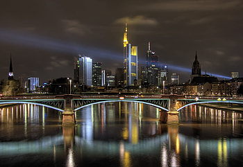 frankfurt city skyline, night, skyline, europe, city, bank, buildings, bridge, germany, blum, frankfurt, oiliver HD wallpaper