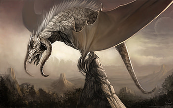 dragon, peek, horns, mountain HD wallpaper