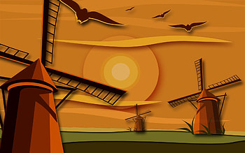 Birds, Sun, Vector, Mill HD wallpaper