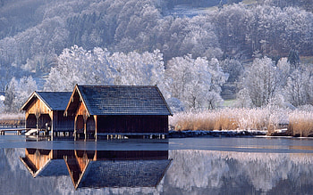 Germany - Marina, snow, trees, windows7theme, germany, marina, water, forest, lake HD wallpaper