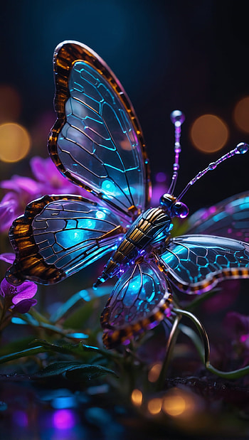Stunning Mechanical Glass Butterfly with Glowing Internal Circuitry, Cyberpunk HD phone wallpaper