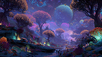 : Bioluminescent Alien Grove — Sci-Fi Landscape, Sci Fi, Sci Fi Landscape, Fantasy Landscape, Bioluminescent Forest HD wallpaper
