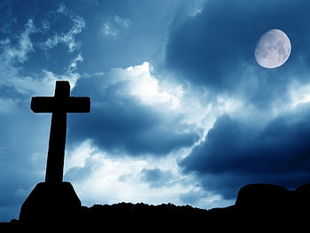 Cross at night, night, Christ, God, moon, Jesus, cross HD wallpaper