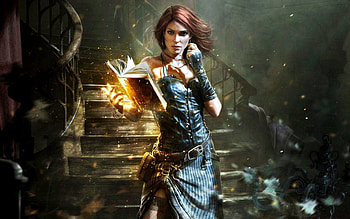 Come To Me Thy Book, Stairs, Woman, Flames, Book HD wallpaper