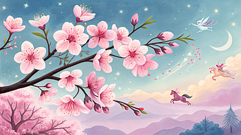 Magical Sakura Bliss - Ultra, sakura, flower, fantasy, unicorn, moon HD wallpaper