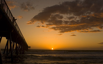 Nature, Sunset, Sky, Sea, Bridge HD wallpaper