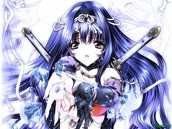blue girl, blue, anime, red, girl, manga HD wallpaper