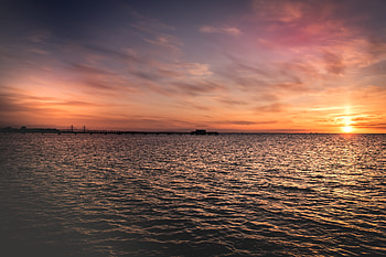 Nature, Sunset, Sea, Sun, Horizon, Glare HD wallpaper
