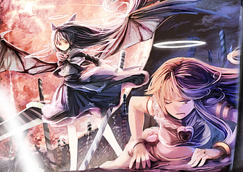 Panty and Stocking with Garterbelt, sexy, wings, sword, hot, cute, beautiful, anime girls, beauty, angels, moon, stocking, panty HD wallpaper