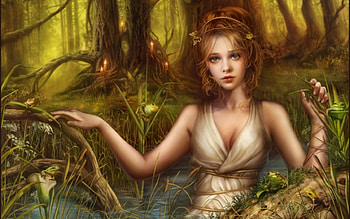 Fantasy girl, girl, fantast, cris ortega, art, forest HD wallpaper