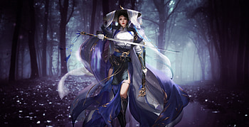 Fantasy Girl, Black, Beauty, Fantasy, Blue HD wallpaper